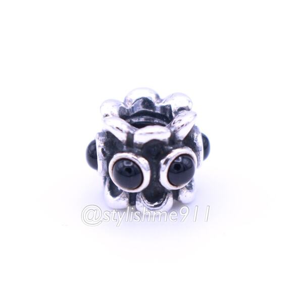 Authentic PANDORA Sterling Silver Forget Me Not Onyx Charm - 790470O - Picture 10 of 10